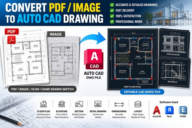 Professional AutoCAD Drafting | PDF & Image to DWG Conversion – image 1 of 1