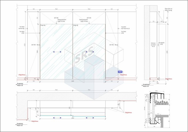 Suspended Sliding Door Wardrobe Technical Drawings