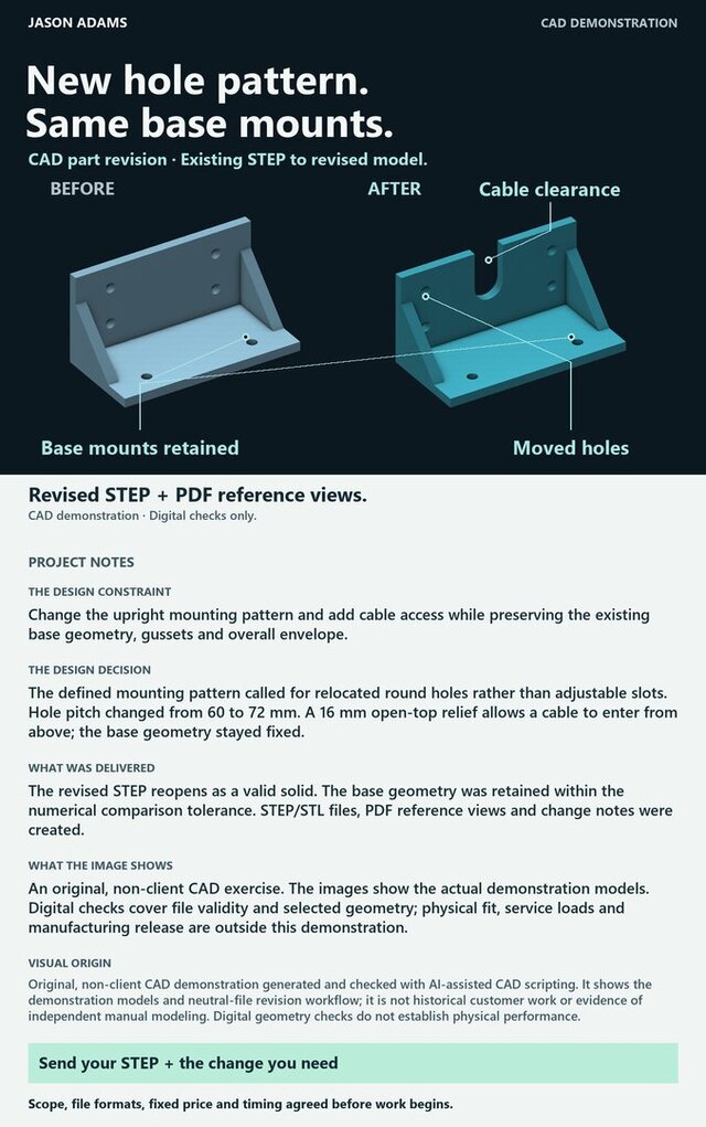 3D model of Bracket CAD Revision — Hole Pattern & Cable Clearance