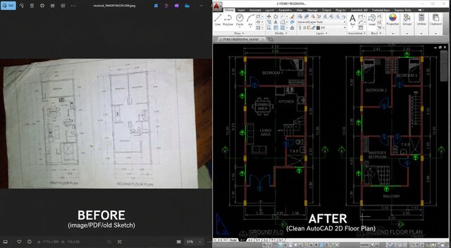 I offer PDF/Sketch-to-AutoCAD 2D drafting services