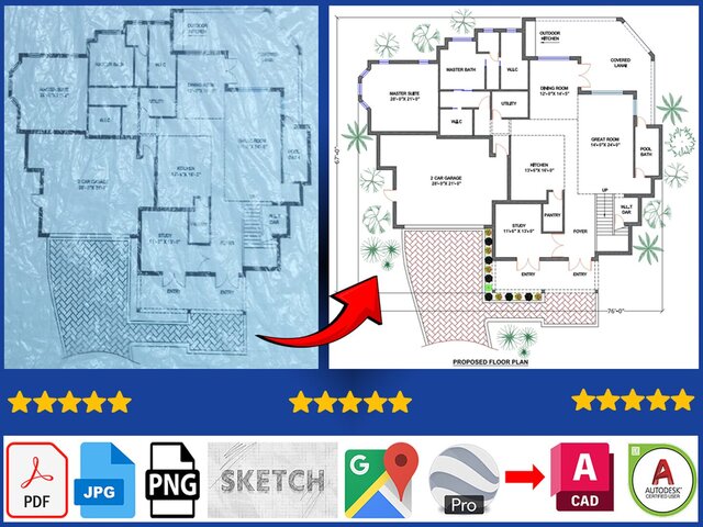 I will convert sketch, PDF, or image to AutoCAD 2D floor plan image 3