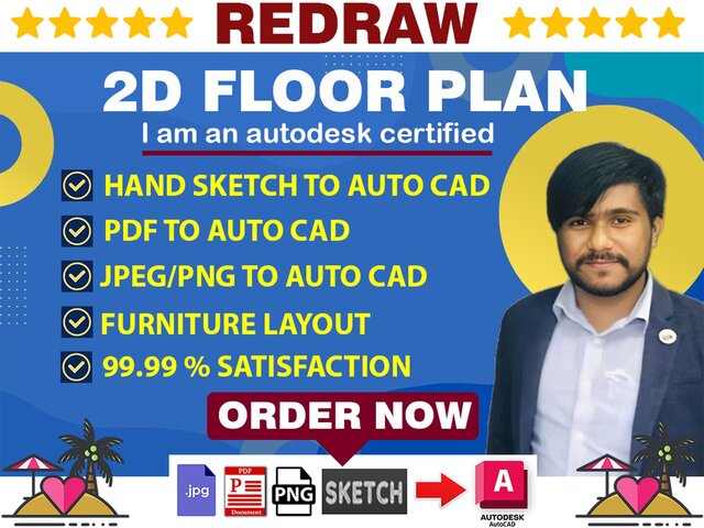 I will convert sketch, PDF, or image to AutoCAD 2D floor plan