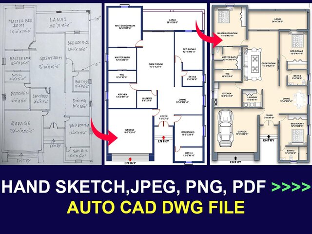 I will convert sketch, PDF, or image to AutoCAD 2D floor plan image 2
