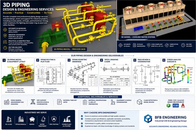 I offer professional 3D piping design and engineering services
